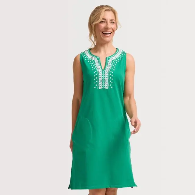 WEIRD FISH Women's Anaya Embroidered Jersey Shift Dress, Green