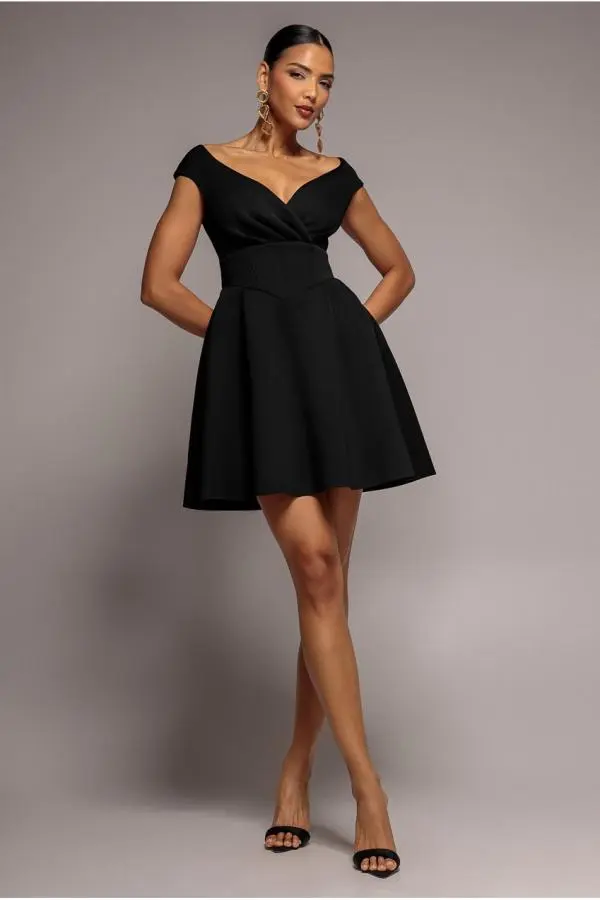 Corset Fit & Flare Mini Dress - Black by Goddiva
