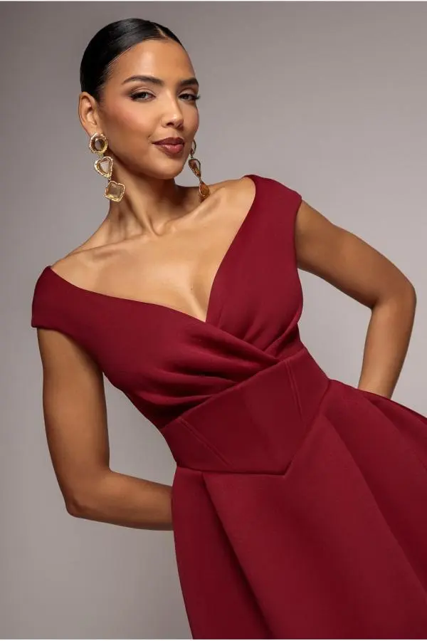 Corset Fit & Flare Mini Dress - Wine by Goddiva
