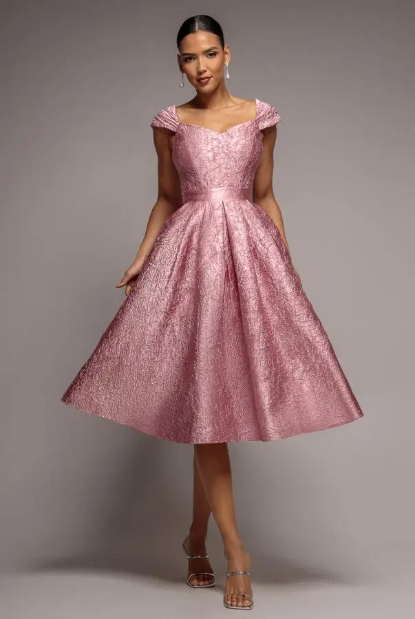 Crushed Satin Sleeveless A Line Midi Dress - Blush Pink by Goddiva