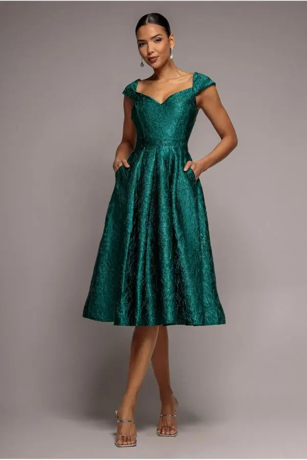 Crushed Satin Sleeveless A Line Midi Dress - Emerald Green by Goddiva