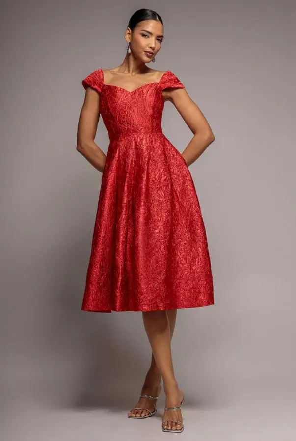 Crushed Satin Sleeveless A Line Midi Dress - Red by Goddiva