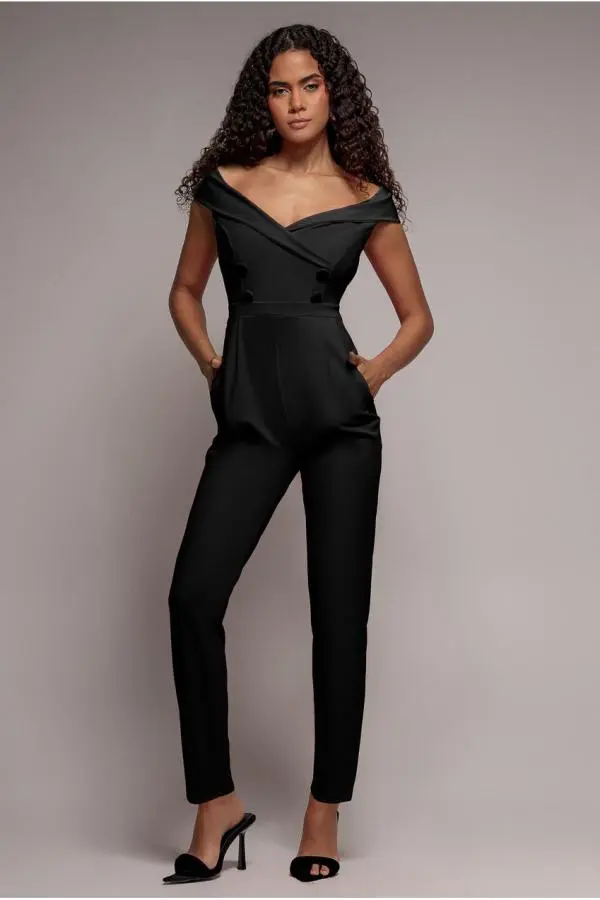 Bardot Wrap Sweetheart Neck Jumpsuit - Black by Goddiva