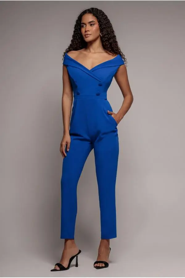 Bardot Wrap Sweetheart Neck Jumpsuit - Vivid Blue by Goddiva
