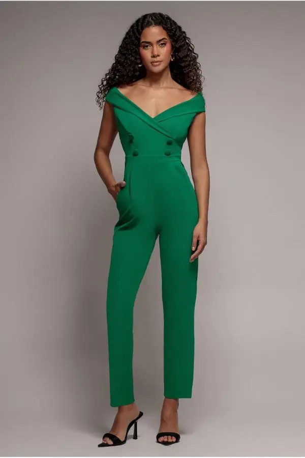 Bardot Wrap Sweetheart Neck Jumpsuit - Vivid Emerald by Goddiva