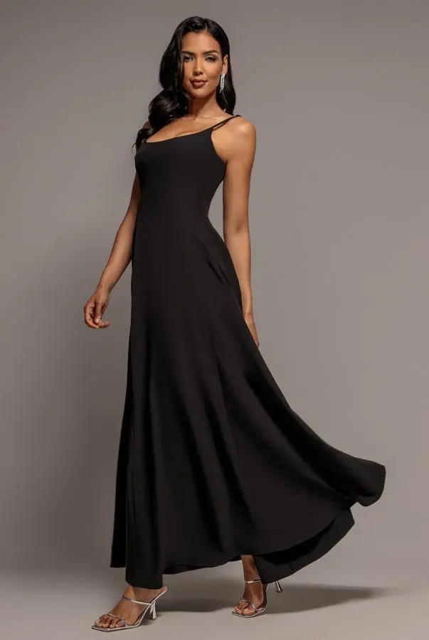 Strapless Fit & Flare A Line Maxi Dress - Black by Goddiva