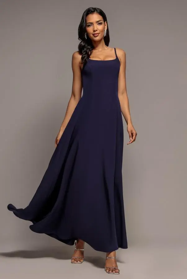 Strapless Fit & Flare A Line Maxi Dress - Navy Blue by Goddiva