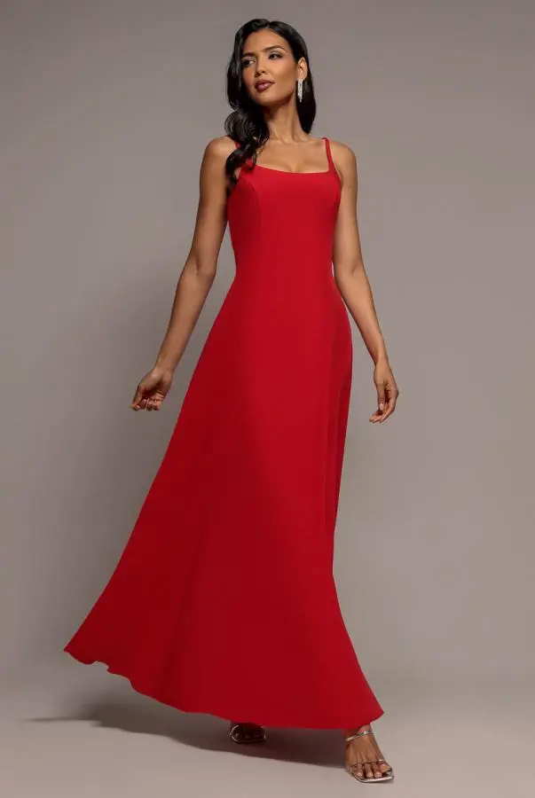 Strapless Fit & Flare A Line Maxi Dress - Red by Goddiva