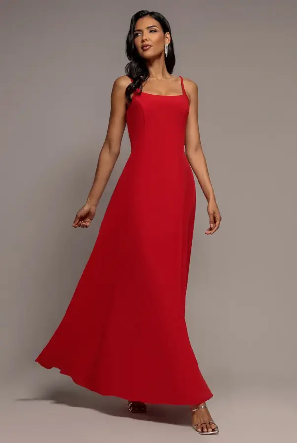Strapless Fit & Flare A Line Maxi Dress - Red by Goddiva