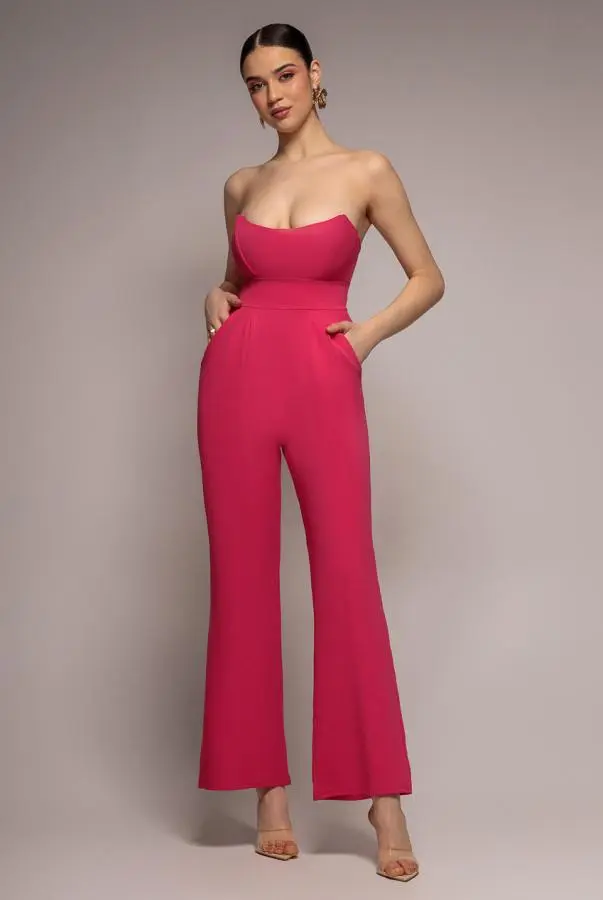 Bandeau Scuba Jumpsuit - Hot Pink by Goddiva