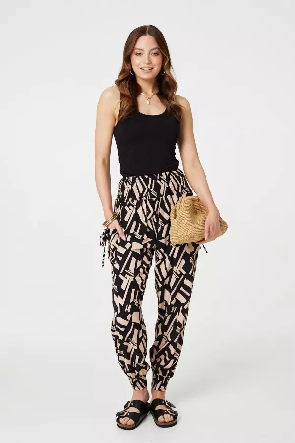 Geo Print High Waist Harem Pants