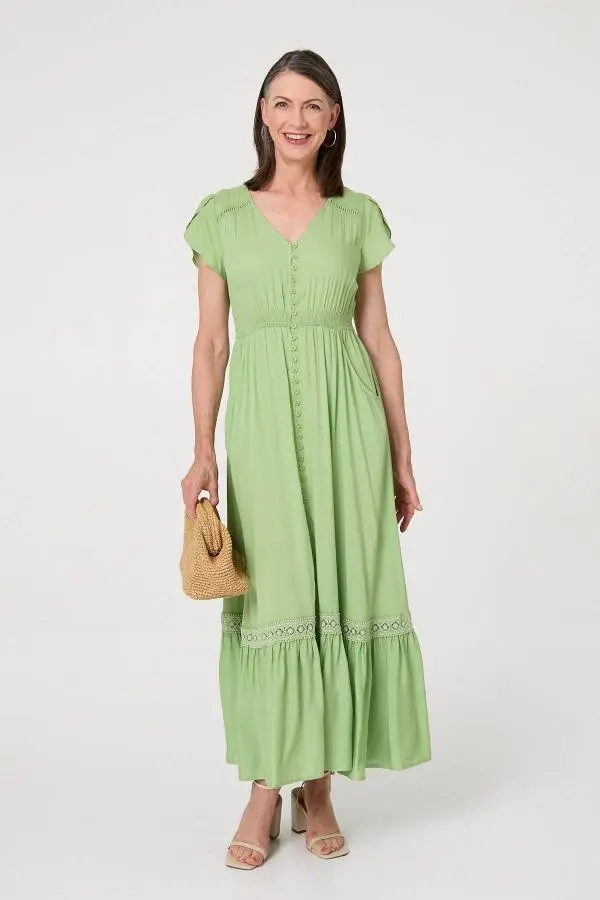 Button Front Maxi Dress with Pockets