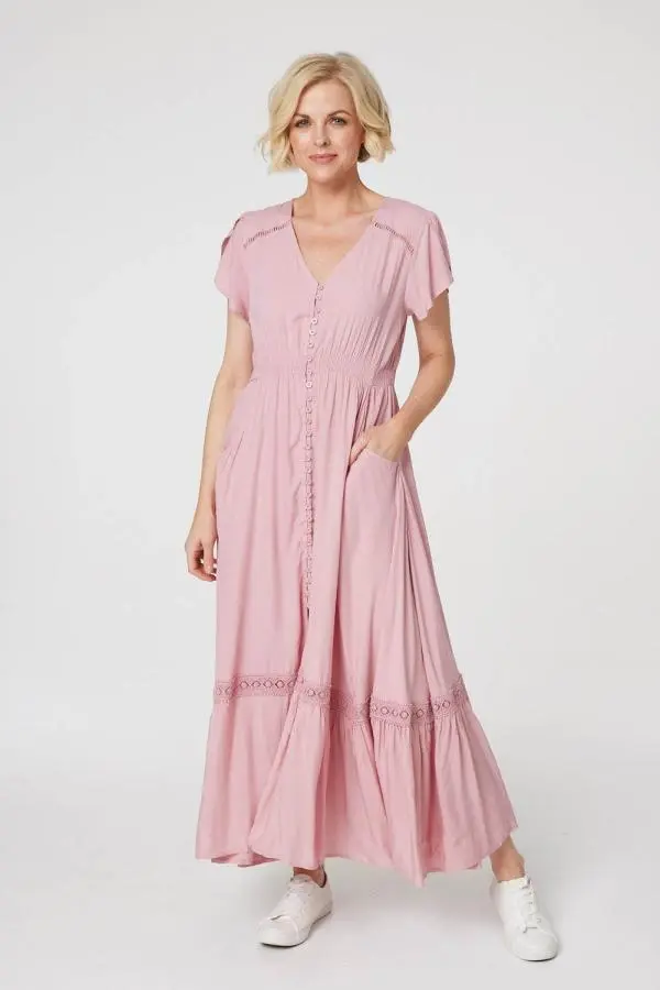 Button Front Maxi Dress with Pockets
