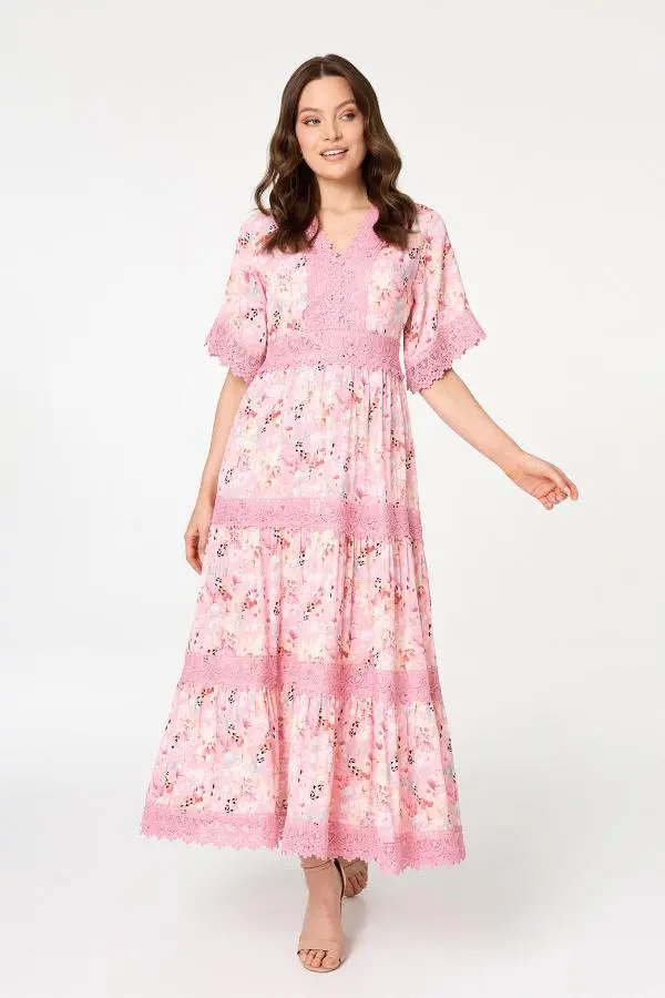 Floral  Lace Detail Maxi Dress