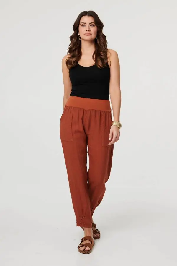 Relaxed Linen Blend Tapered Trousers