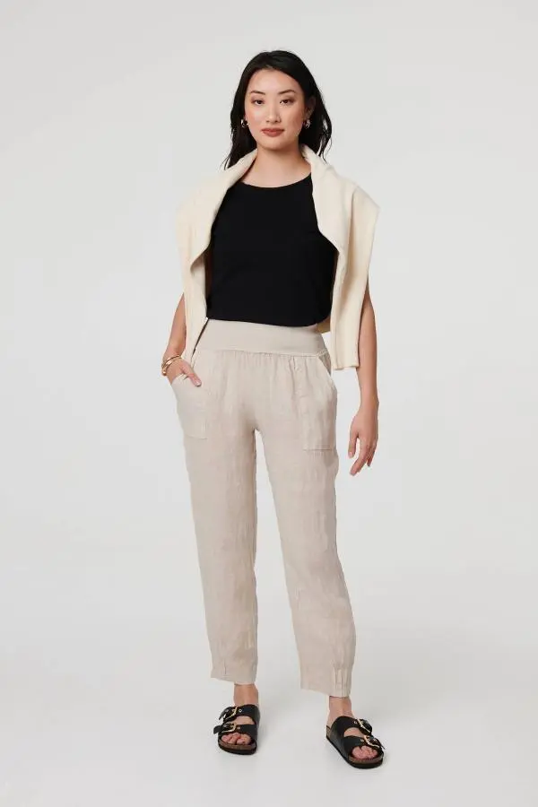 Relaxed Linen Blend Tapered Trousers