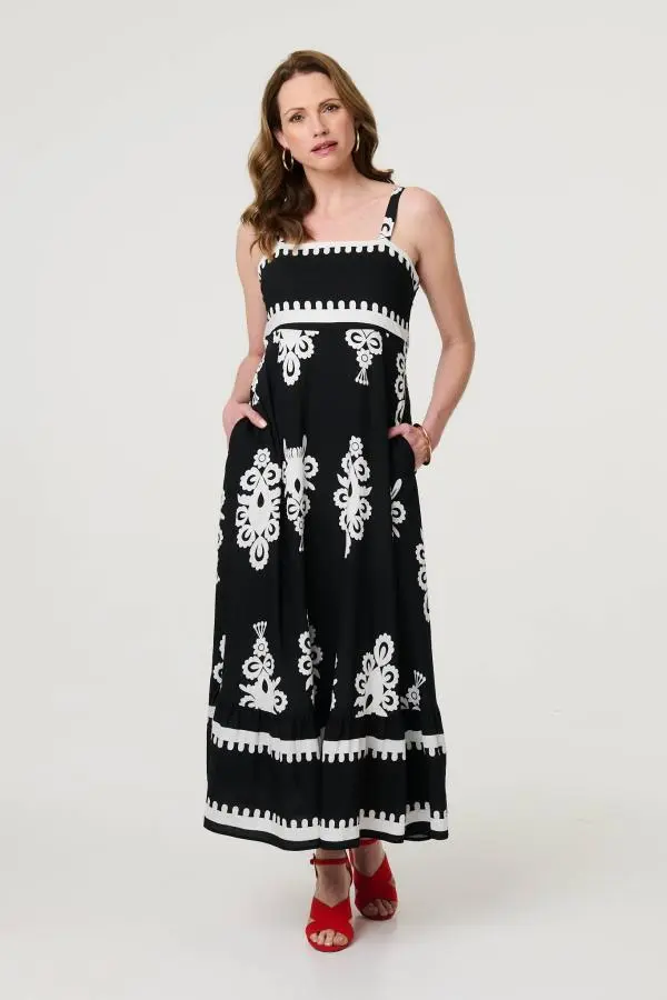 Ikat Print Sleeveless A-Line Maxi Dress