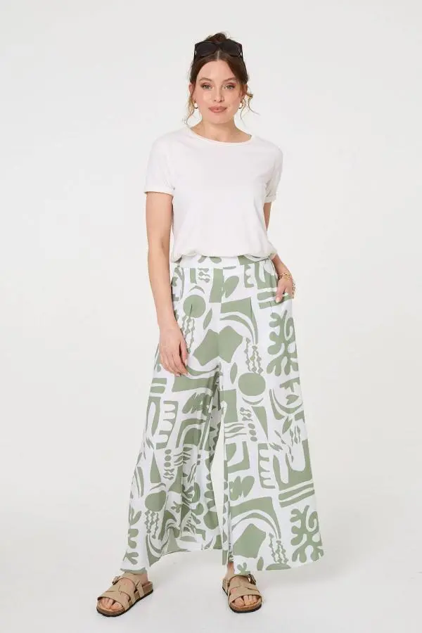 Abstract Wide Leg High Waist Trousers