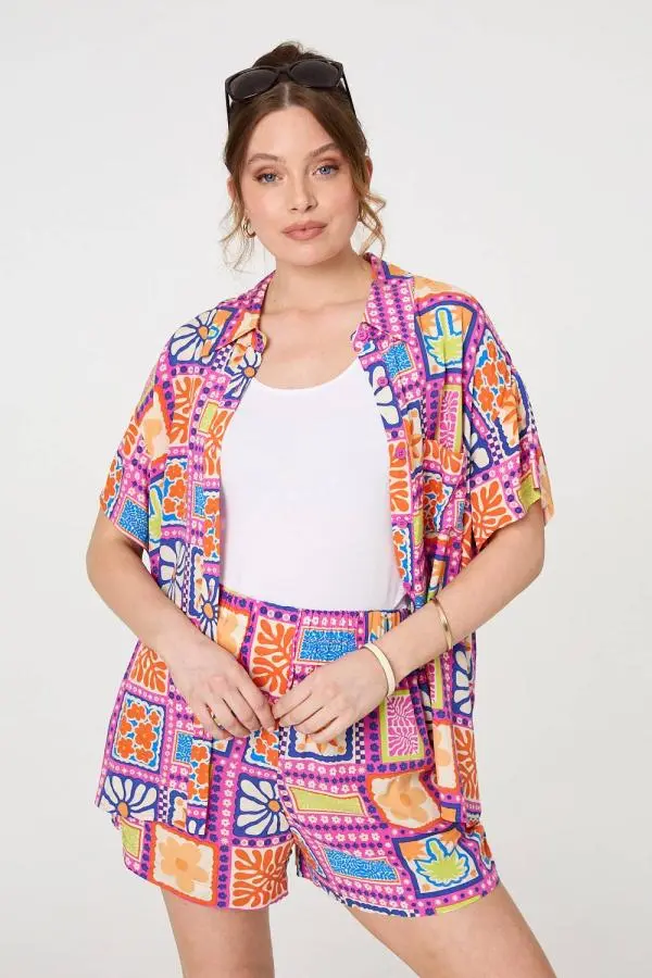 Patchwork Print Relaxed Shorts