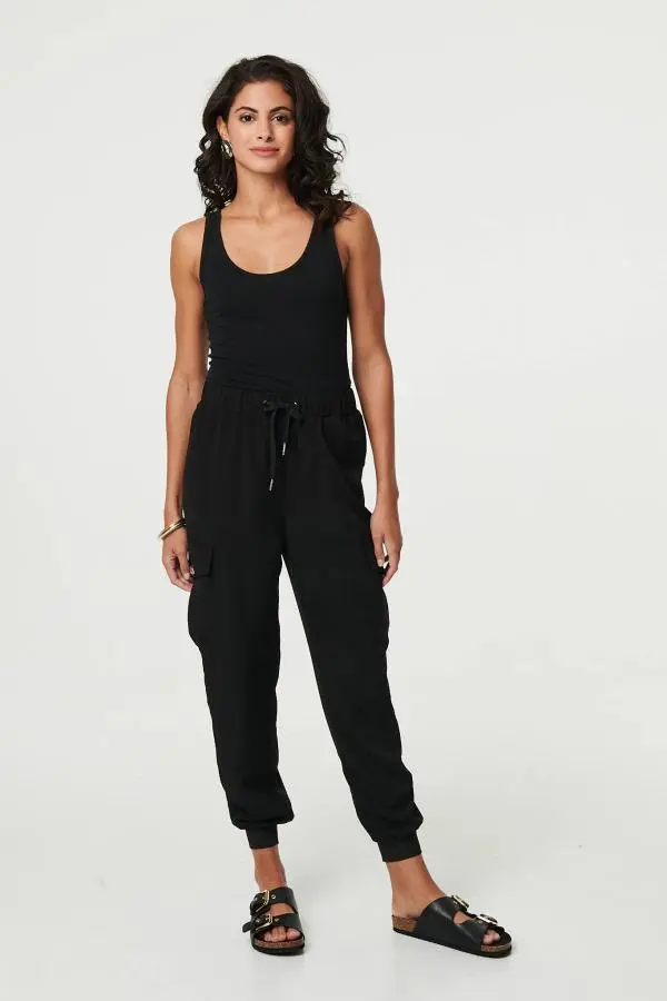 Drawstring High Waist Cargo Trousers