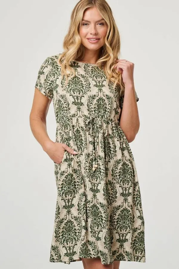 Baroque Print Relaxed Knee Length Dress