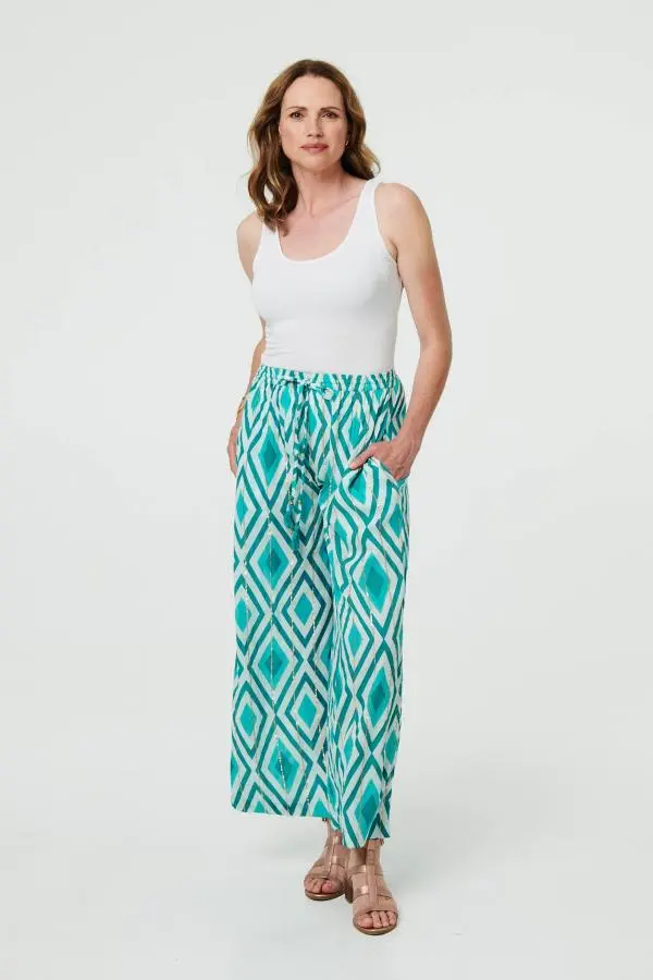 Geo Print Wide Leg High Waist Trousers