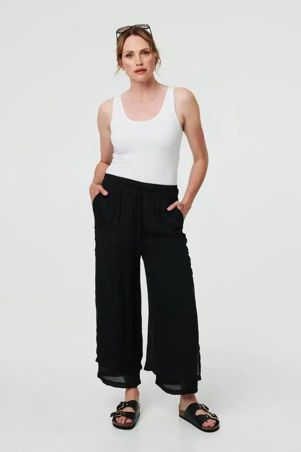 High Waist Side Split Layered Trousers