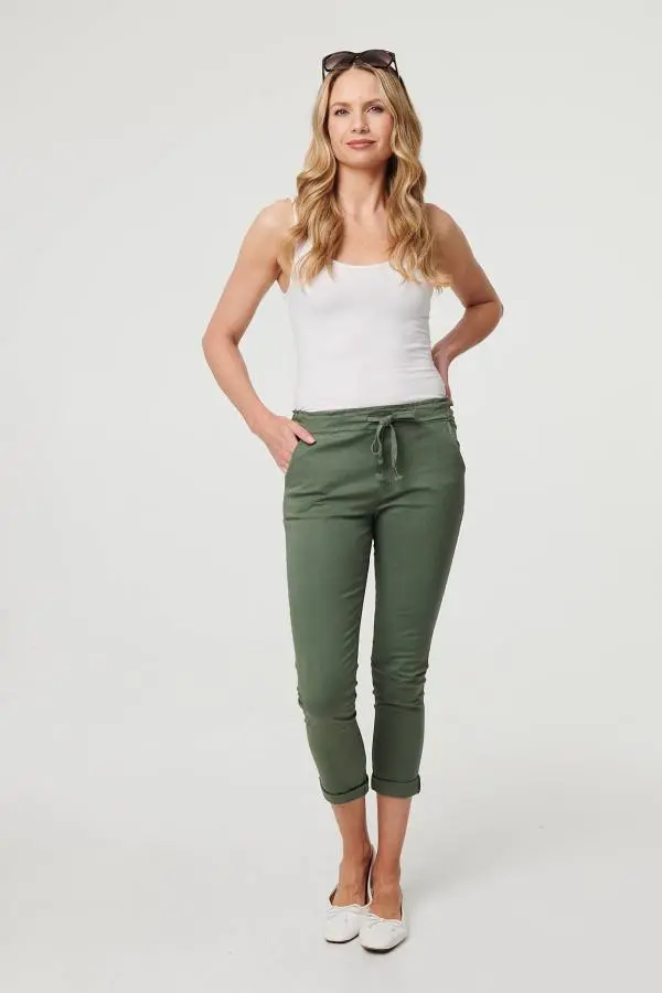 Tie Waist Slim Cropped Trousers