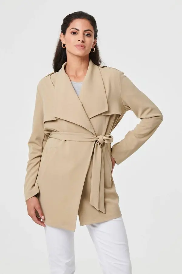 Self Tie Thigh Length Lightweight Coat