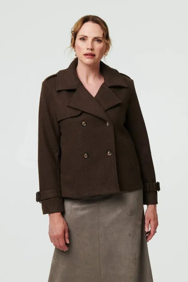 Textured Button Front Short Trench Coat