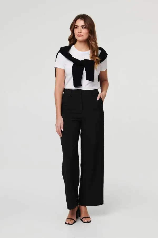 High Waist Wide Leg Smart Trousers