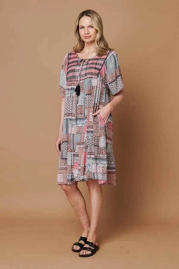Patchwork Tassel Knee Length Smock Dress
