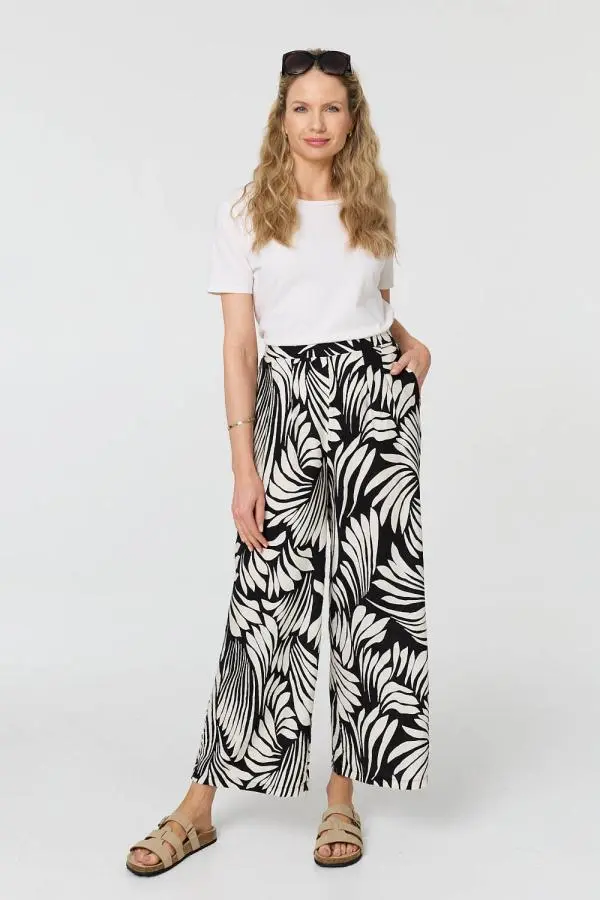 Abstract Print High Waist Wide Trousers