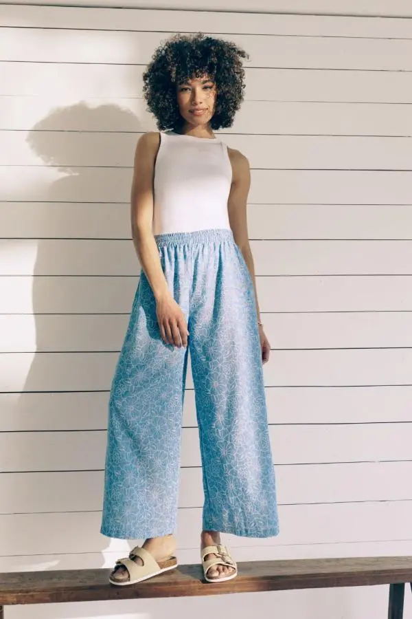 Floral Shirred High Waist Wide Trousers