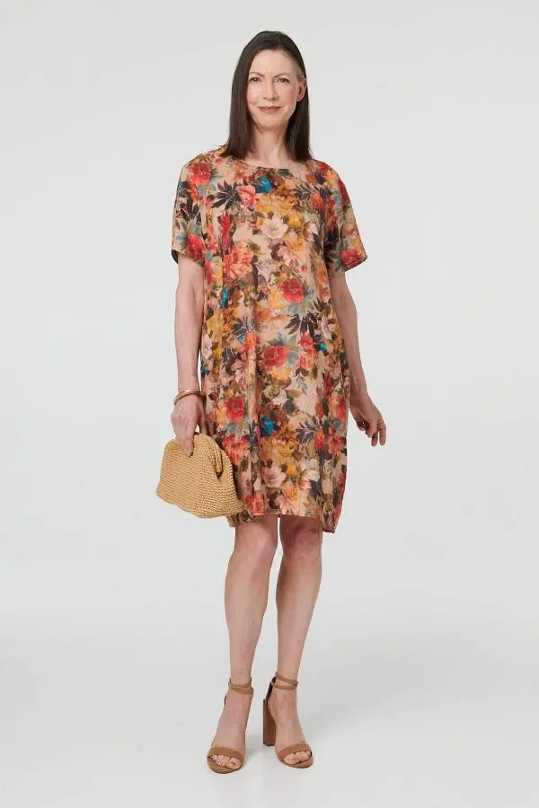 Floral Relaxed Knee Length Shift Dress