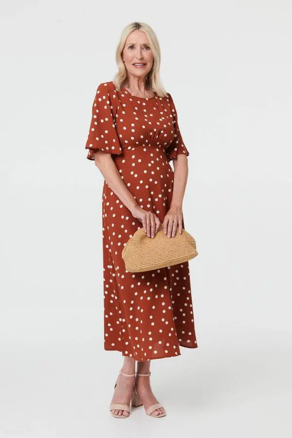 Polka Dot 1/2 Sleeve Midi Dress