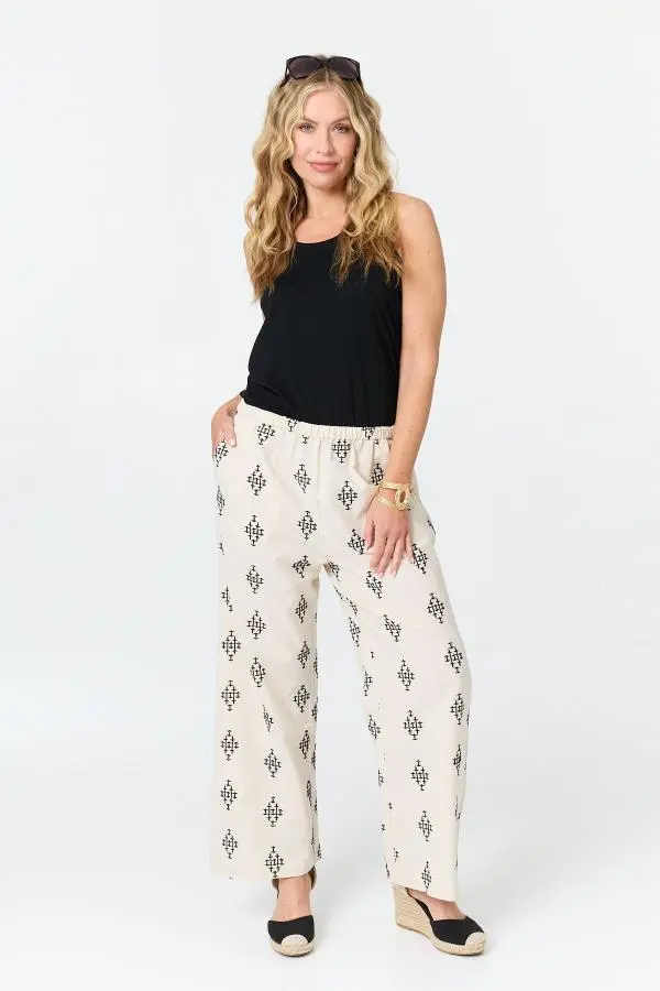 Printed Relaxed Wide Leg Trousers