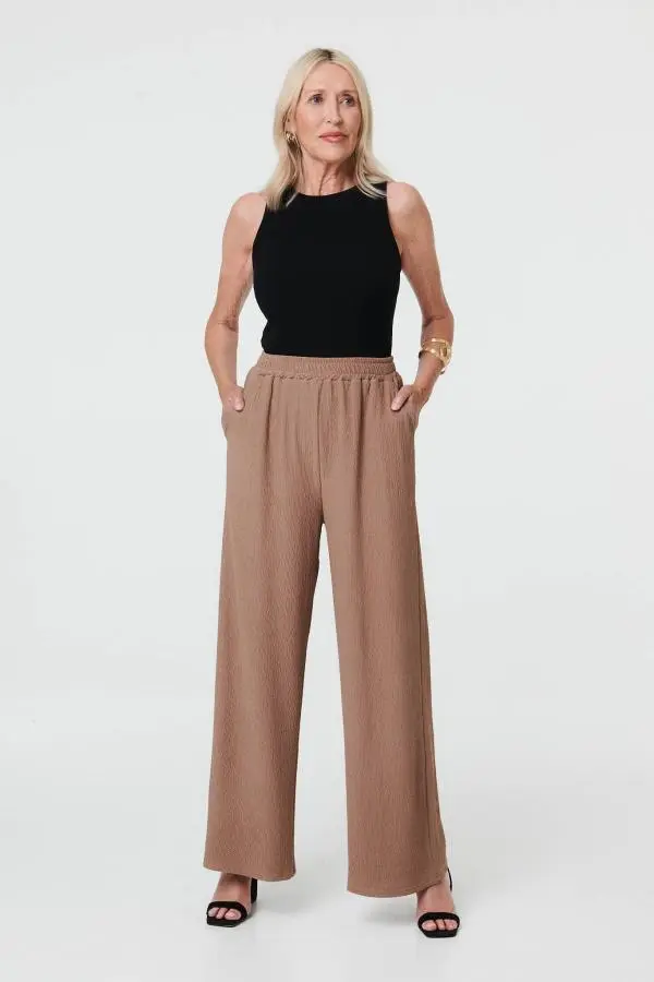 Textured High Waist Wide Crop Trousers