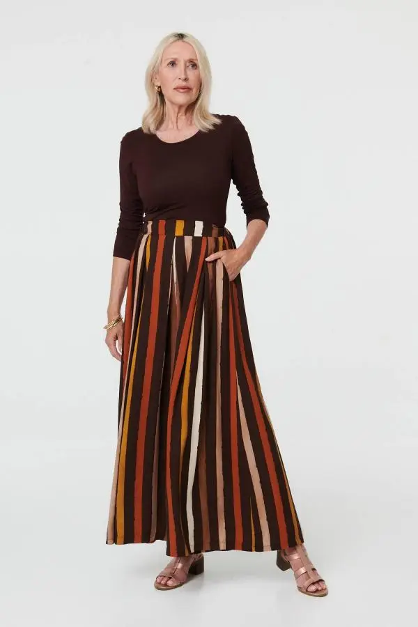 Striped High Waist Wide Trousers