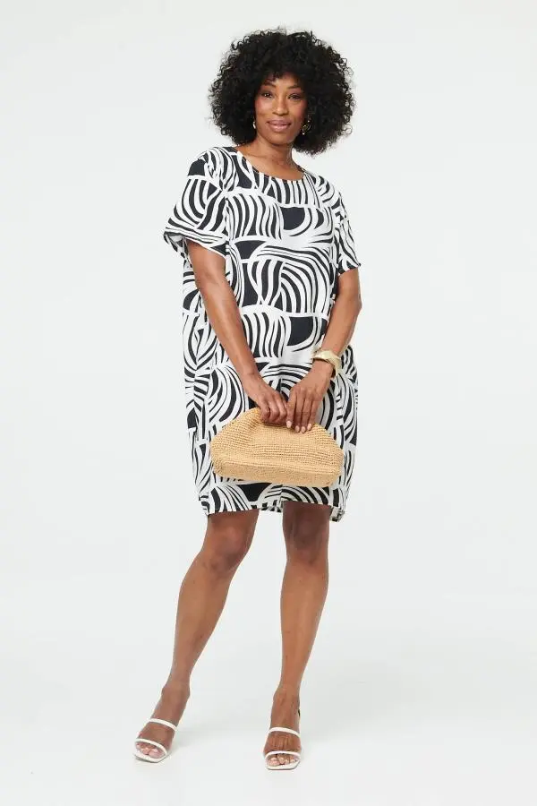 Abstract Shift Short Sleeve Short Dress