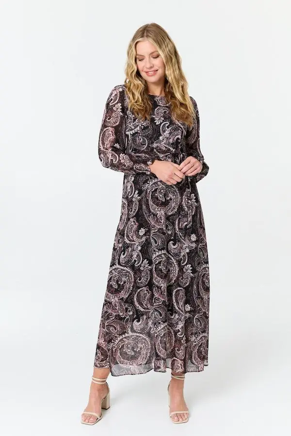 Paisley Tie Waist Layered Maxi Dress
