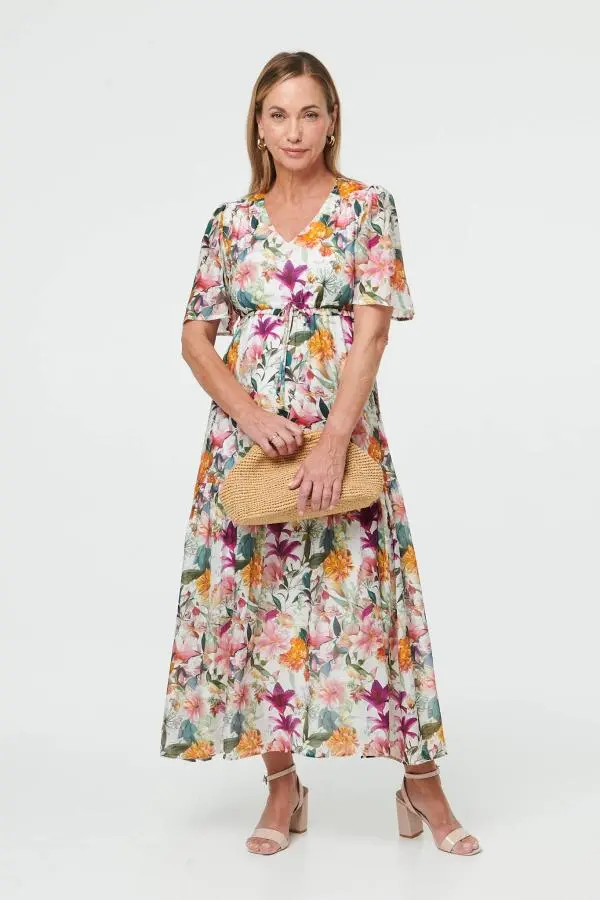 Floral Tiered 1/2 Sleeve Maxi Dress