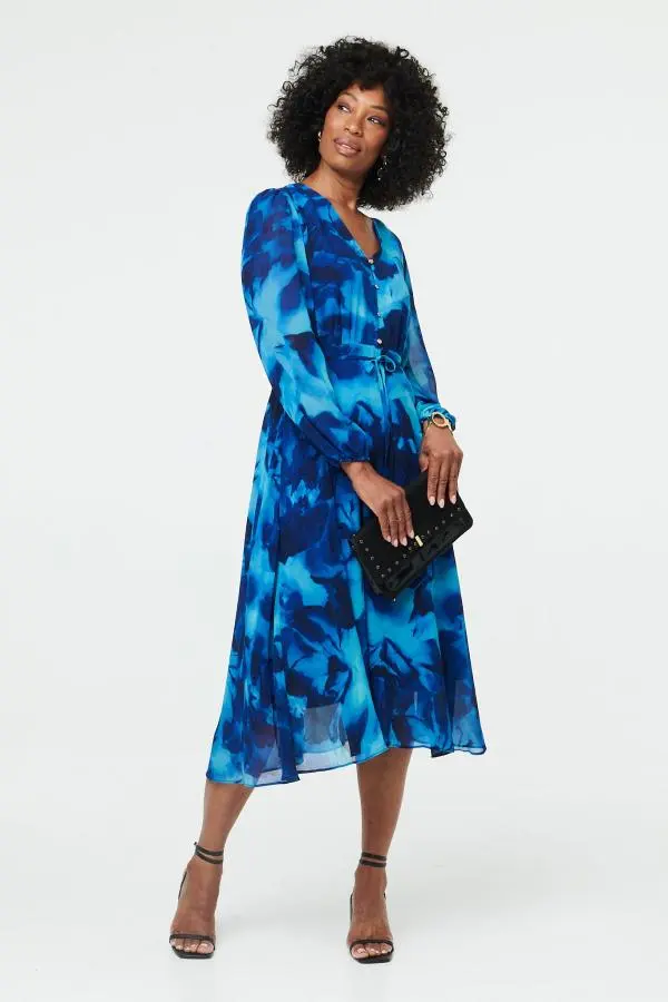 Printed Semi Sheer Layered Midi Dress