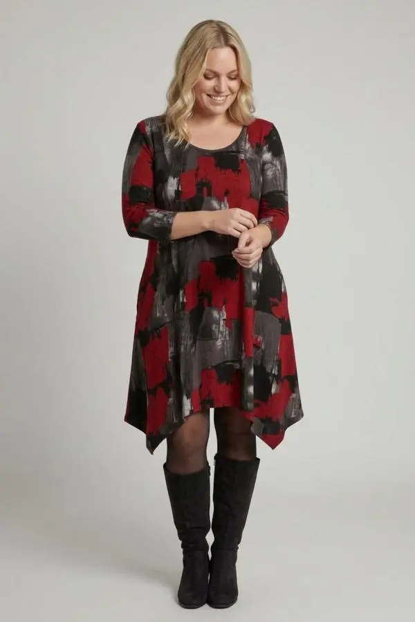 Curve Abstract 3/4 Sleeve Midi Dress