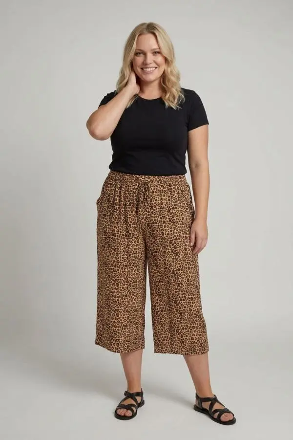 Curve Animal Print High Waist Trousers
