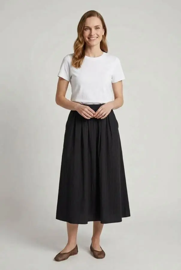 A-Line High Waist Midi Skirt