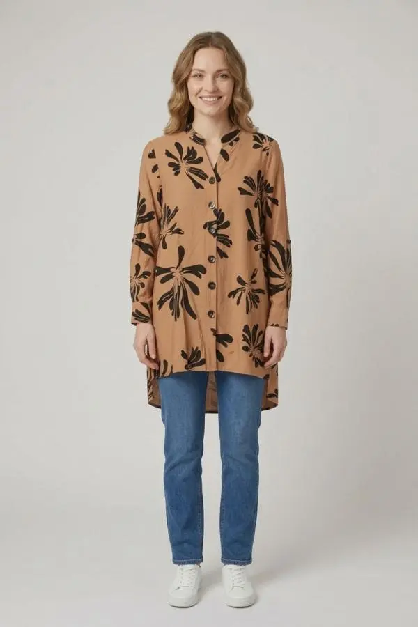 Printed Long Sleeve Relaxed Tunic Shirt
