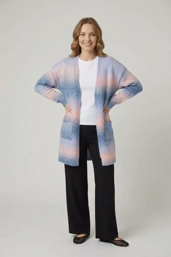 Striped Textured Longline Cardigan