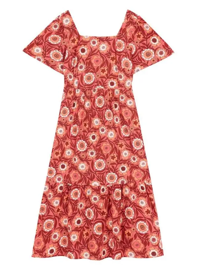 Joanie Clothing Georgia Pink Floral Print Square Neck Dress