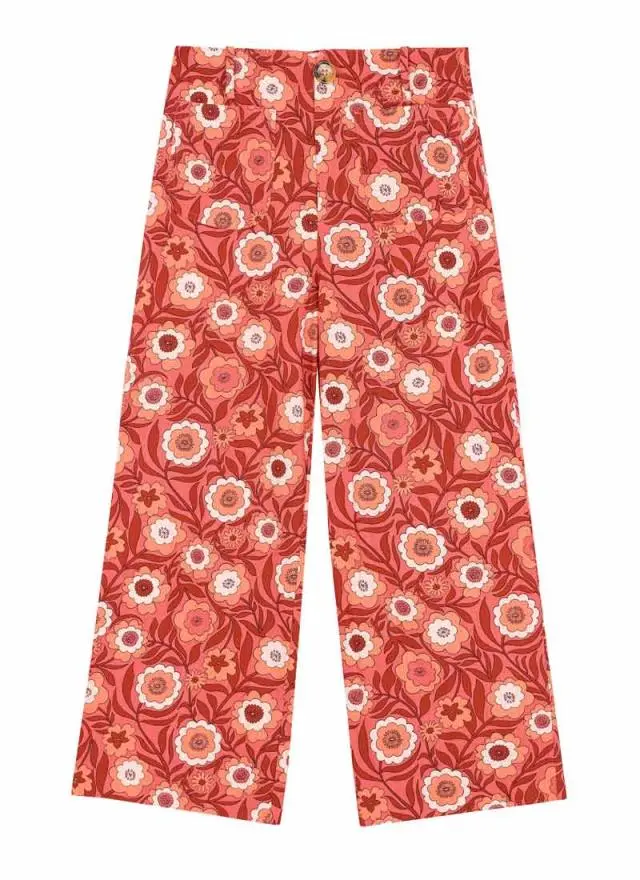 Joanie Clothing Pippa Pink Floral Print High Waist Trousers 